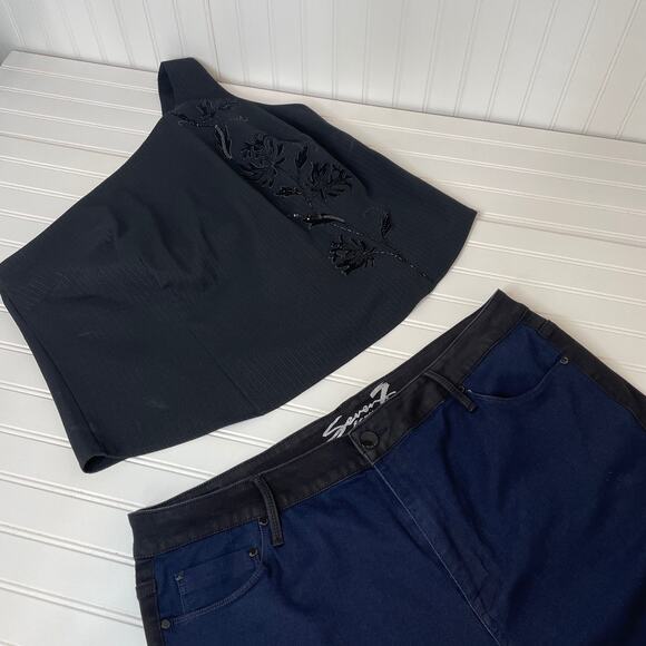 NWT Lane Bryant Top & 7for all Mankind Stretchy High Rise Jeans Bundle Size 22 - Picture 1 of 13